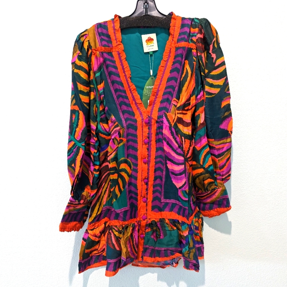 Farm Rio Long-Sleeve Foliage MiniDress NWT